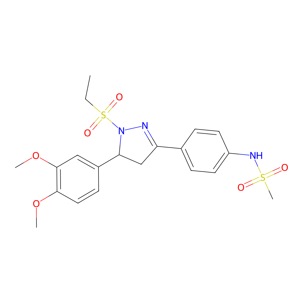 N-(4-(5-(3,4-dimethoxyphenyl)-1-(ethylsulfonyl)-4,5-dihydro-1H-pyrazol-3-yl)phenyl)methanesulfonamide molecular structure, CAS 863001-97-2