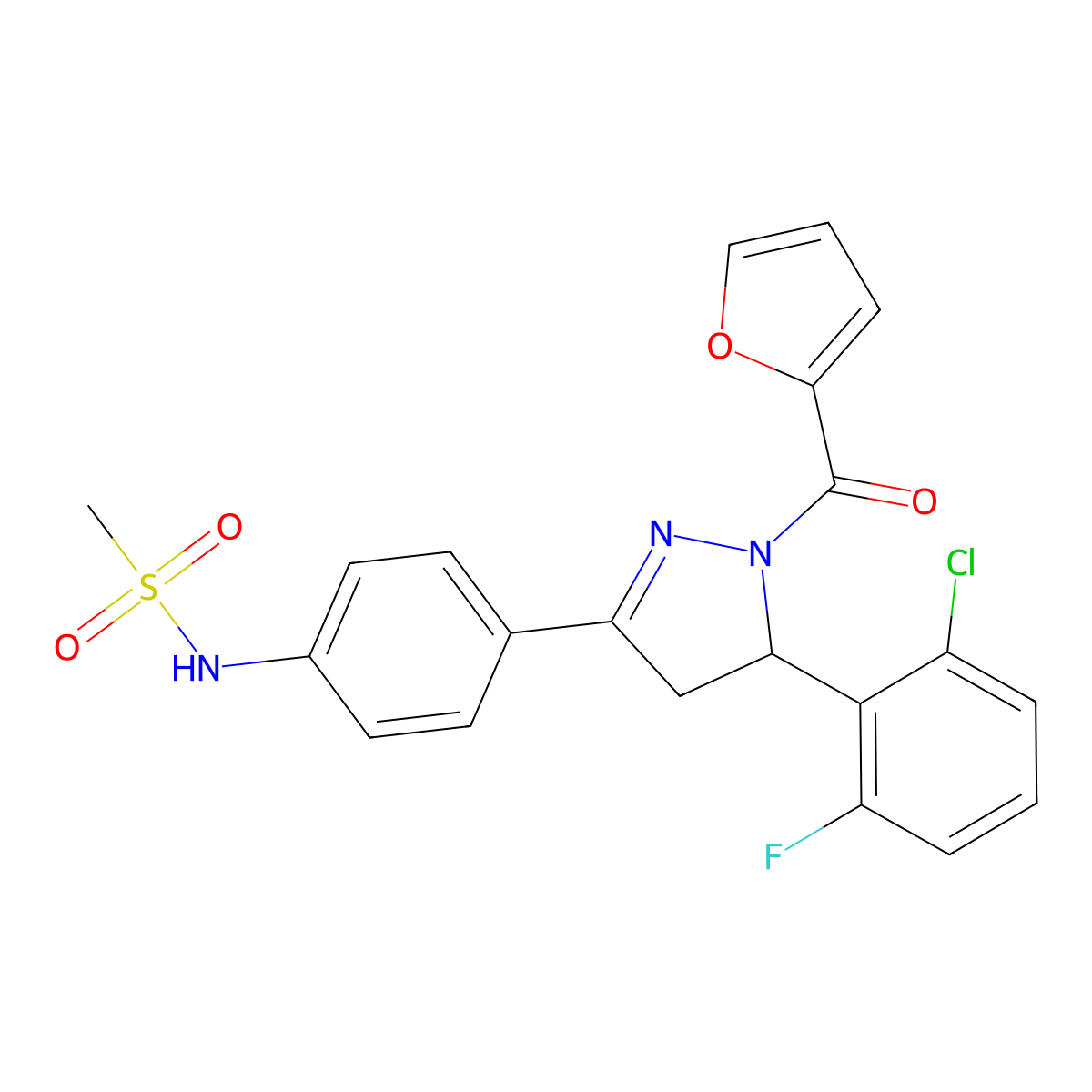 N-(4-(5-(2-chloro-6-fluorophenyl)-1-(furan-2-carbonyl)-4,5-dihydro-1H-pyrazol-3-yl)phenyl)methanesulfonamide molecular structure, CAS 863001-98-3