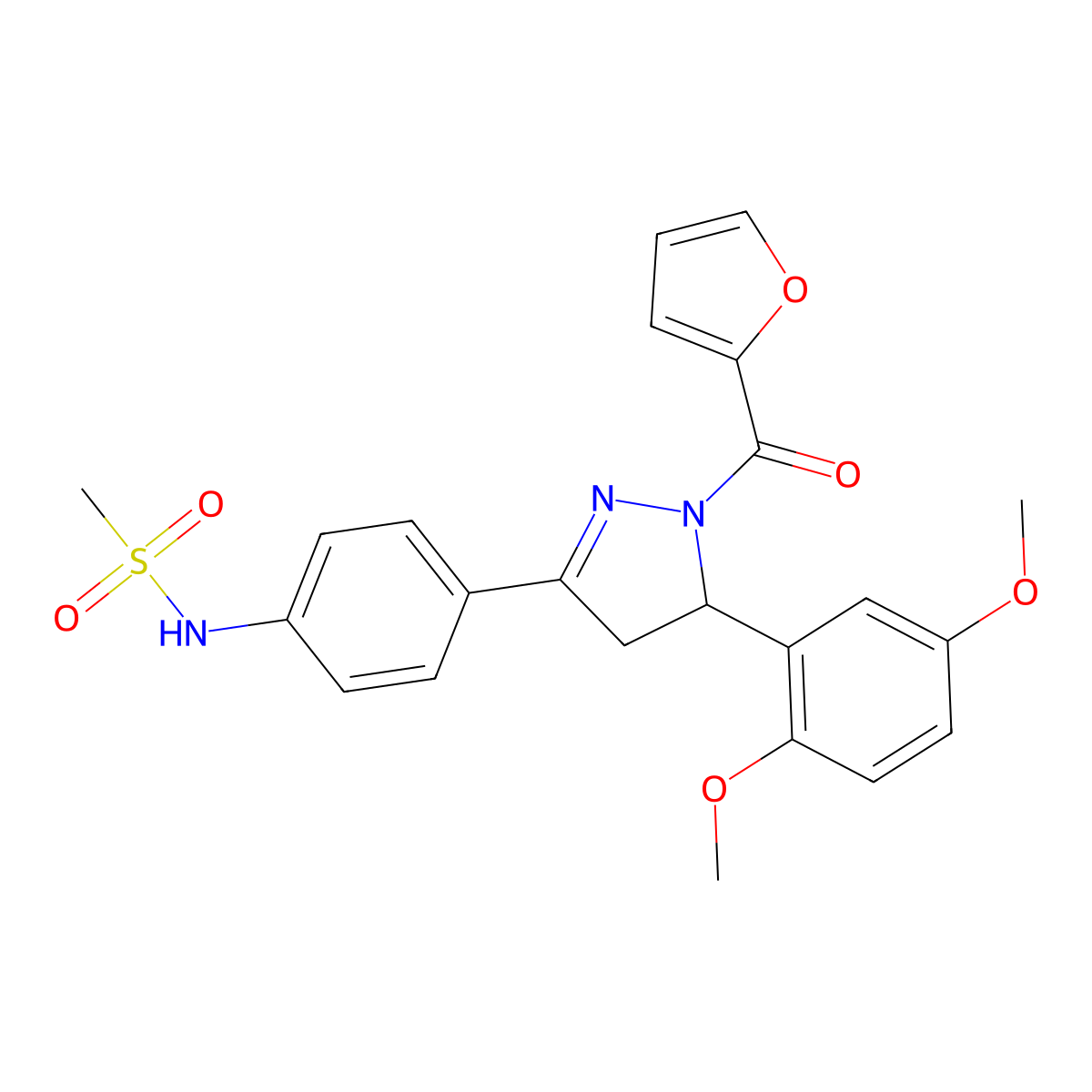 N-(4-(5-(2,5-dimethoxyphenyl)-1-(furan-2-carbonyl)-4,5-dihydro-1H-pyrazol-3-yl)phenyl)methanesulfonamide molecular structure, CAS 863002-00-0