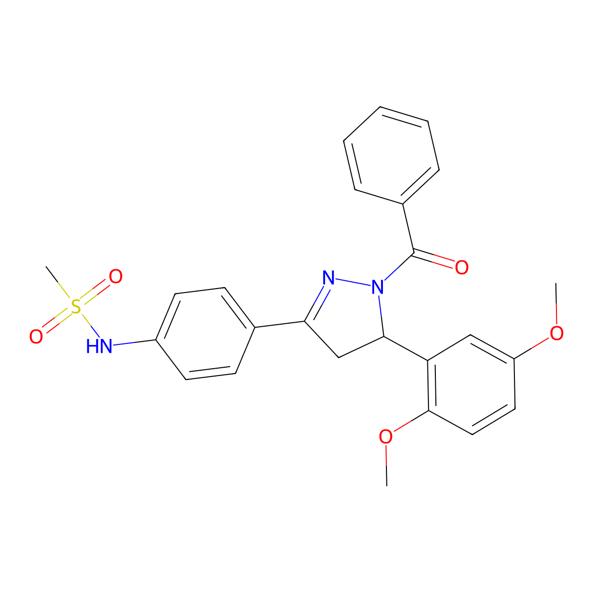 N-(4-(1-benzoyl-5-(2,5-dimethoxyphenyl)-4,5-dihydro-1H-pyrazol-3-yl)phenyl)methanesulfonamide molecular structure, CAS 863002-01-1