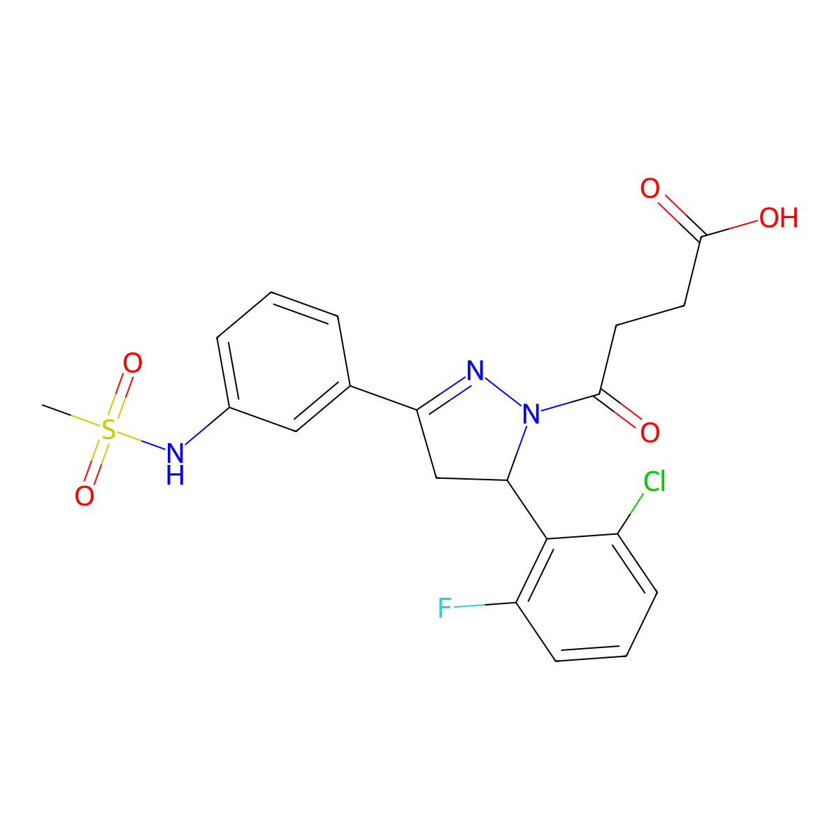 4-[5-(2-chloro-6-fluorophenyl)-3-(3-methanesulfonamidophenyl)-4,5-dihydro-1H-pyrazol-1-yl]-4-oxobutanoic acid molecular structure, CAS 863002-03-3