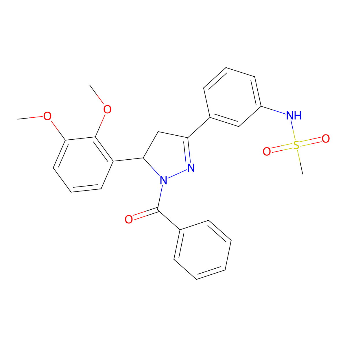 N-(3-(1-benzoyl-5-(2,3-dimethoxyphenyl)-4,5-dihydro-1H-pyrazol-3-yl)phenyl)methanesulfonamide molecular structure, CAS 863002-04-4