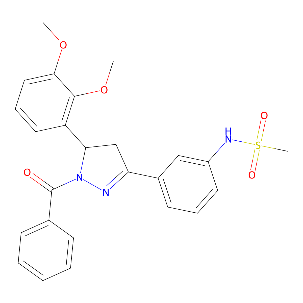 N-(3-(1-benzoyl-5-(2,3-dimethoxyphenyl)-4,5-dihydro-1H-pyrazol-3-yl)phenyl)methanesulfonamide molecular structure, CAS 863002-04-4