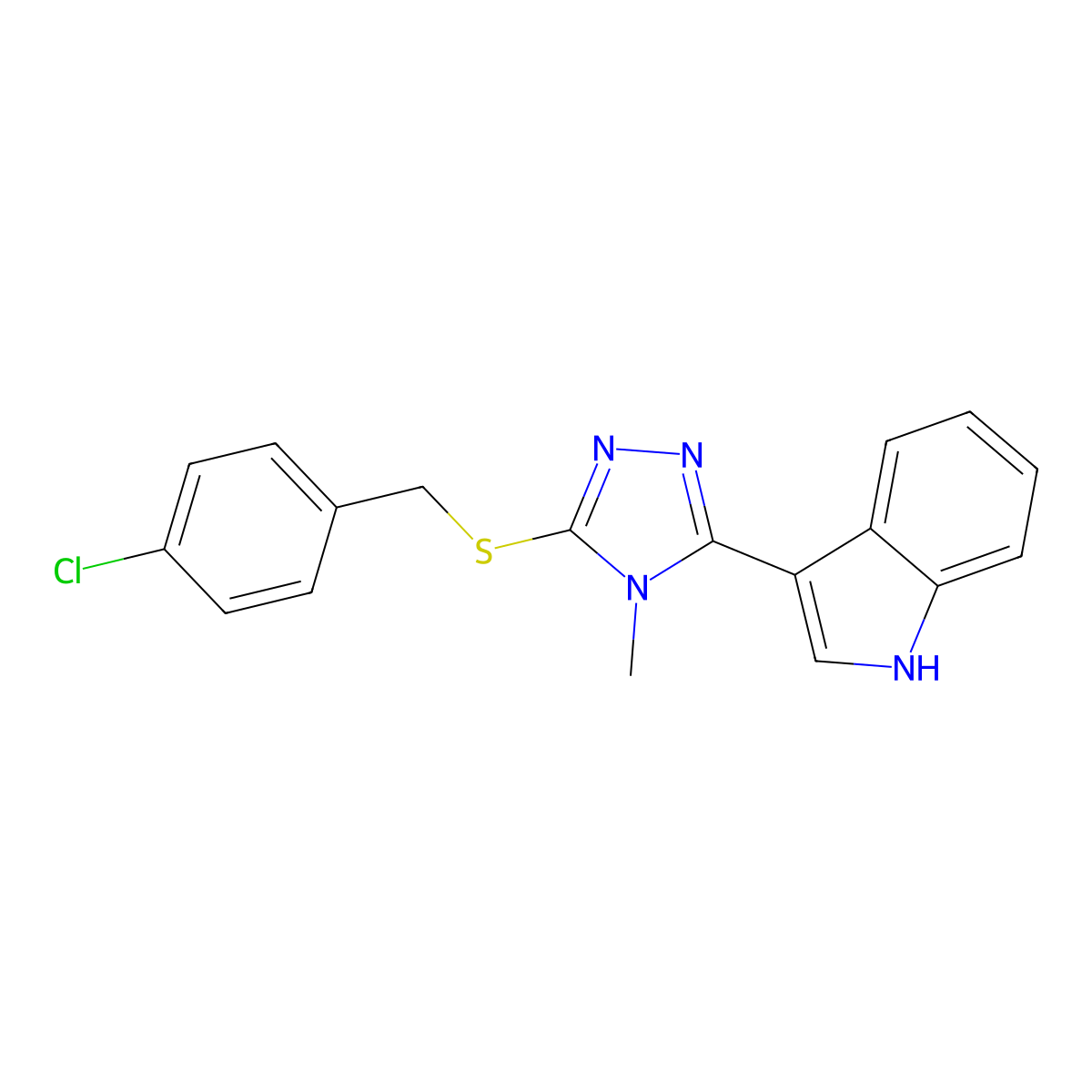 3-(5-((4-chlorobenzyl)thio)-4-methyl-4H-1,2,4-triazol-3-yl)-1H-indole molecular structure, CAS 863002-09-9