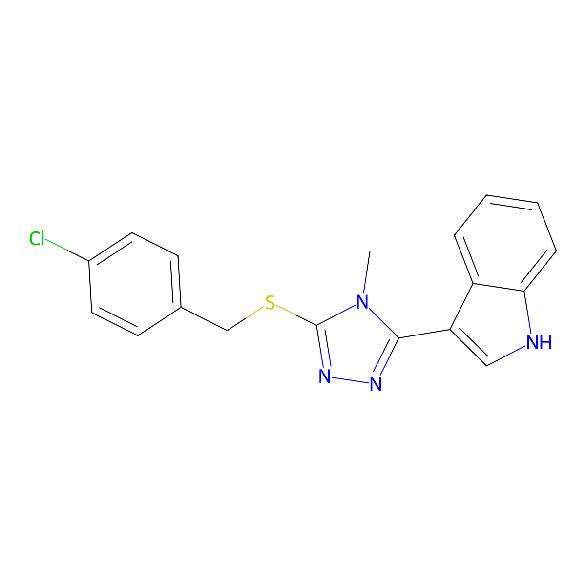 3-(5-((4-chlorobenzyl)thio)-4-methyl-4H-1,2,4-triazol-3-yl)-1H-indole molecular structure, CAS 863002-09-9