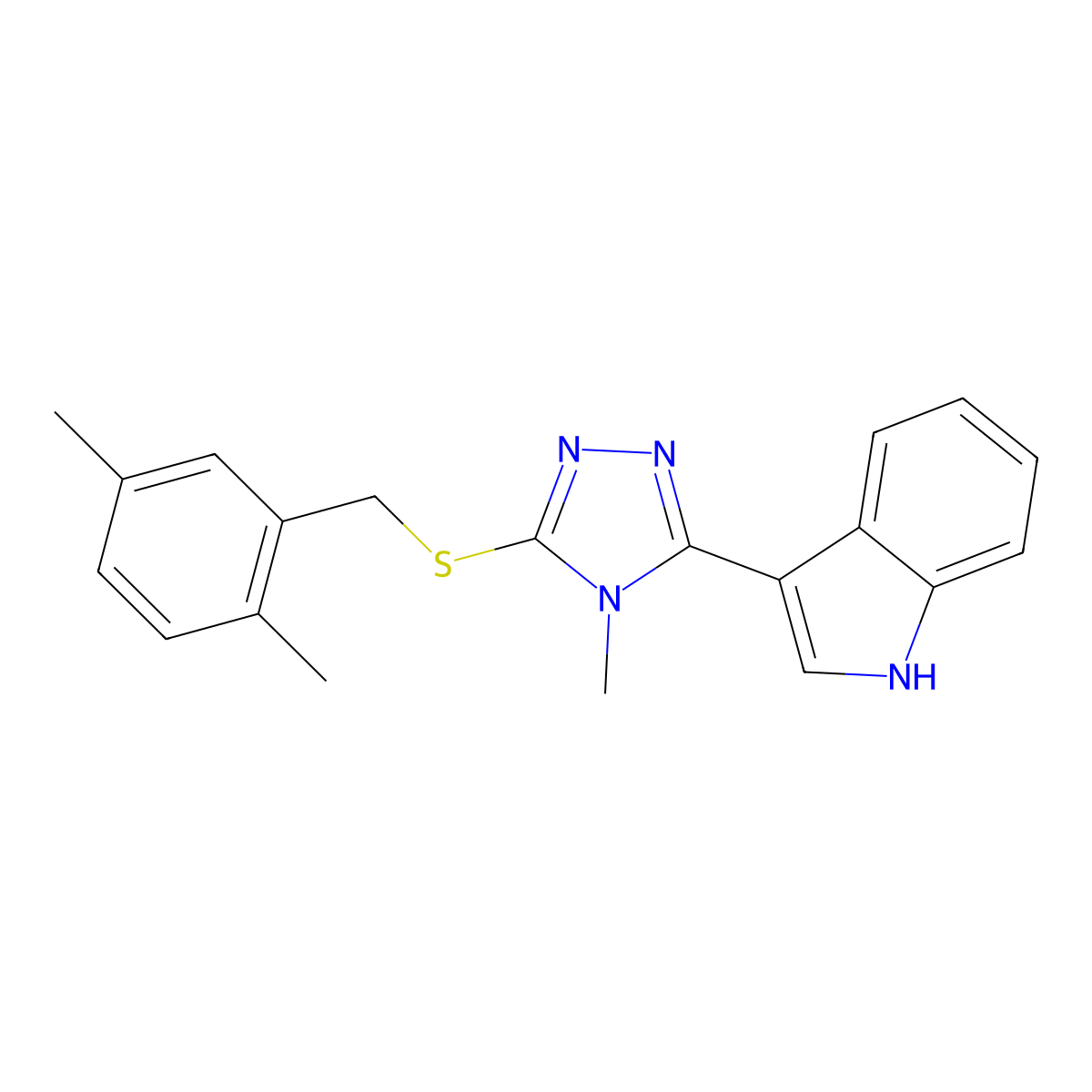 3-(5-((2,5-dimethylbenzyl)thio)-4-methyl-4H-1,2,4-triazol-3-yl)-1H-indole molecular structure, CAS 863002-10-2