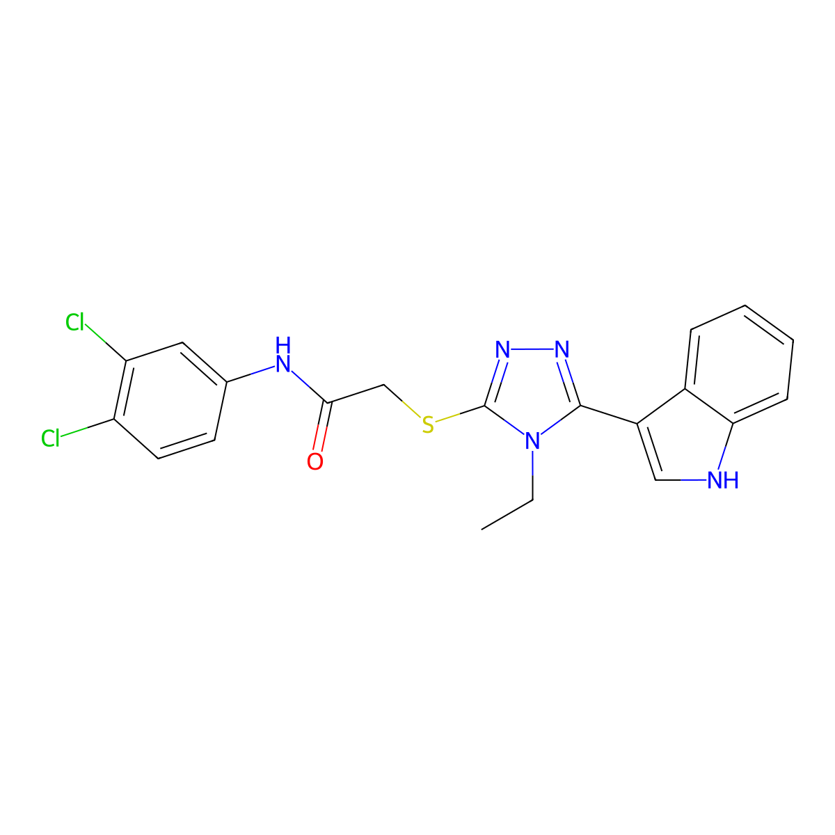 N-(3,4-dichlorophenyl)-2-((4-ethyl-5-(1H-indol-3-yl)-4H-1,2,4-triazol-3-yl)thio)acetamide molecular structure, CAS 863002-15-7