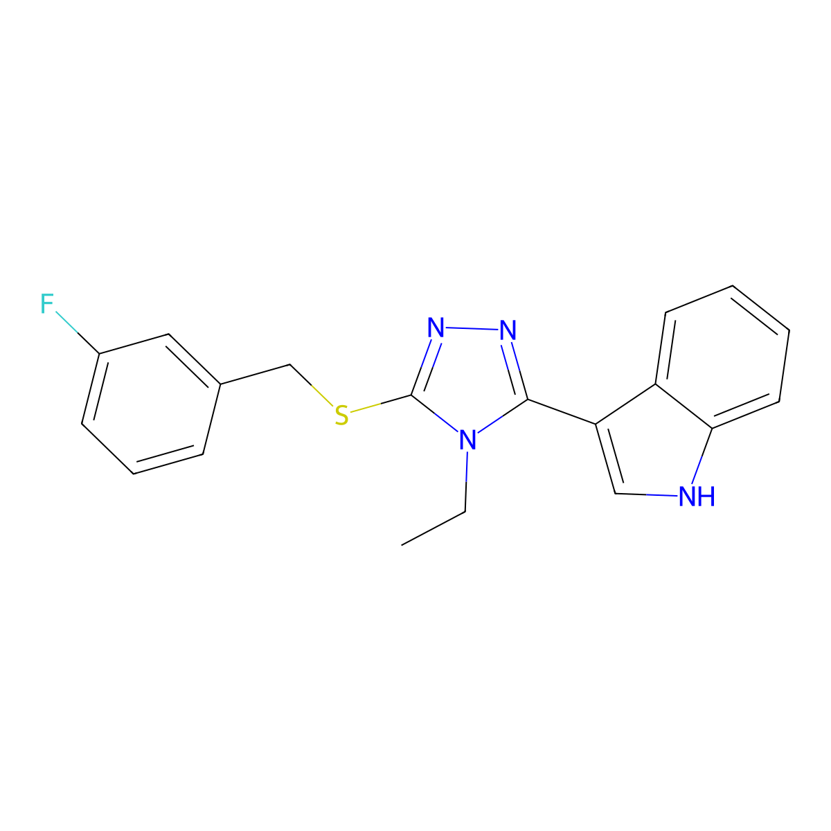 3-(4-ethyl-5-((3-fluorobenzyl)thio)-4H-1,2,4-triazol-3-yl)-1H-indole molecular structure, CAS 863002-17-9