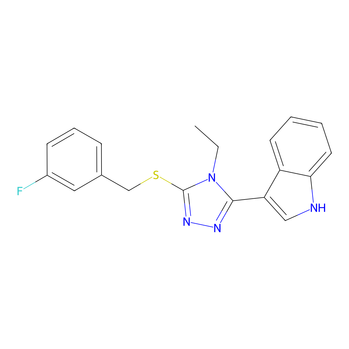 3-(4-ethyl-5-((3-fluorobenzyl)thio)-4H-1,2,4-triazol-3-yl)-1H-indole molecular structure, CAS 863002-17-9