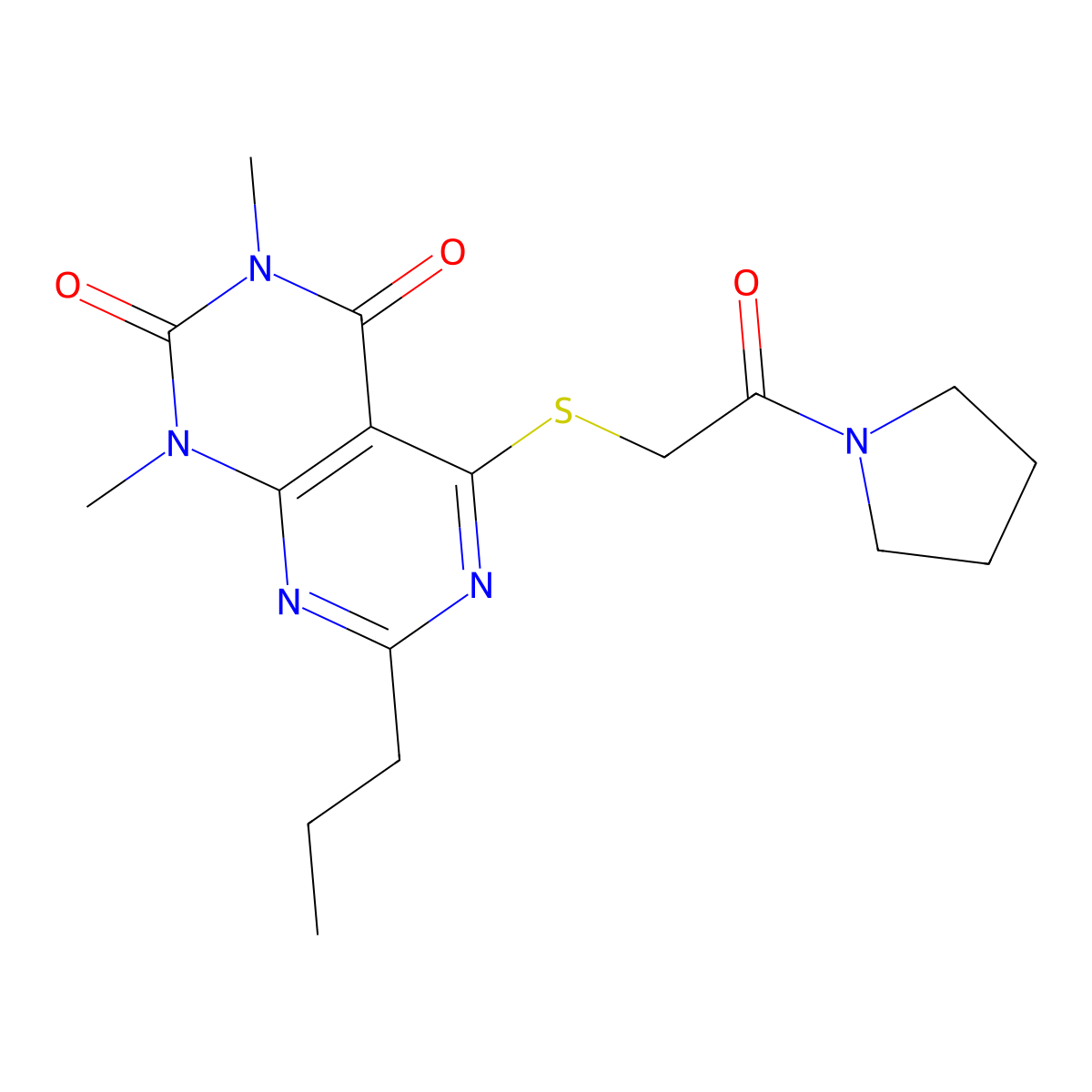 1,3-dimethyl-5-((2-oxo-2-(pyrrolidin-1-yl)ethyl)thio)-7-propylpyrimido[4,5-d]pyrimidine-2,4(1H,3H)-dione molecular structure, CAS 863002-42-0