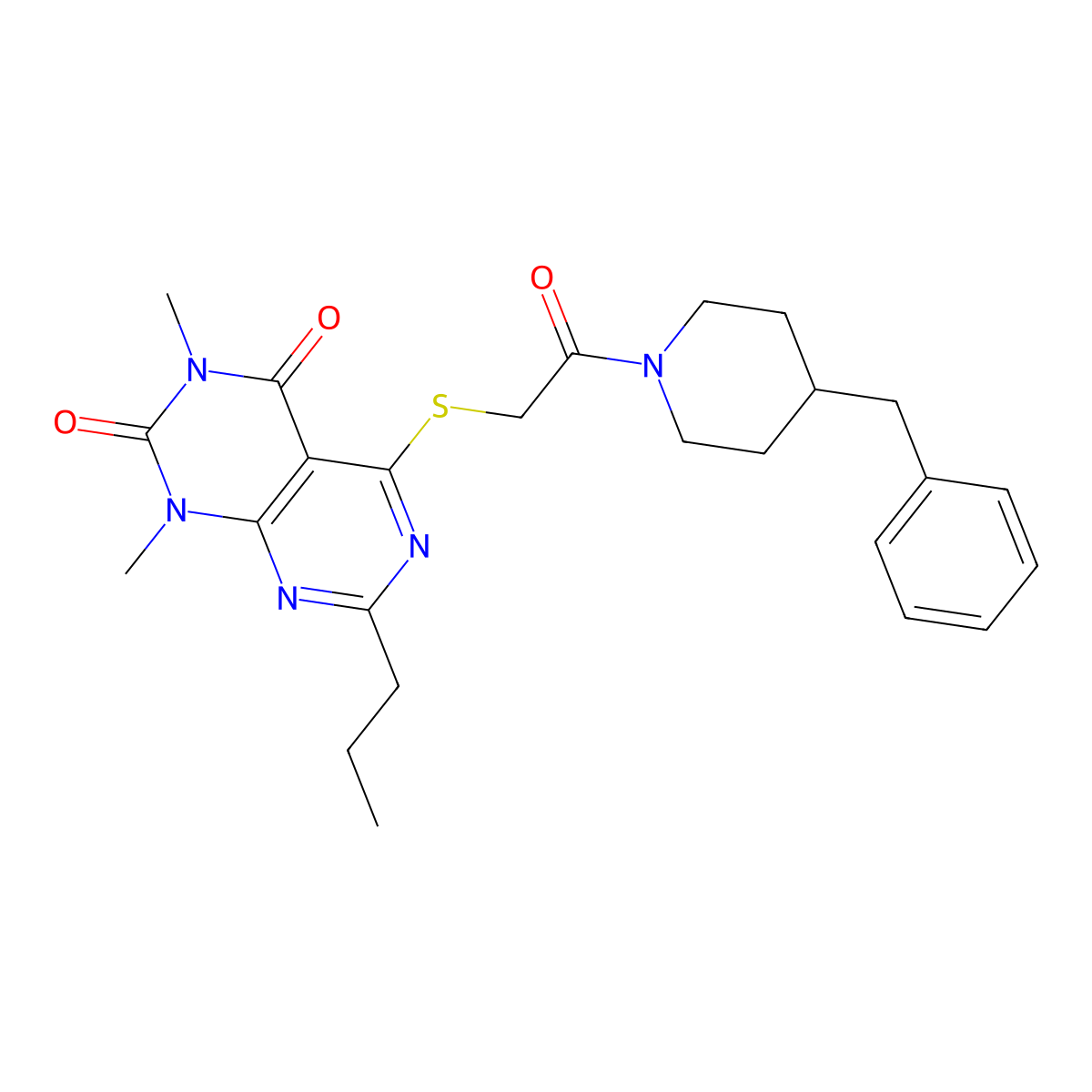 5-[2-(4-Benzylpiperidin-1-yl)-2-oxoethyl]sulfanyl-1,3-dimethyl-7-propylpyrimido[4,5-d]pyrimidine-2,4-dione molecular structure, CAS 863002-44-2