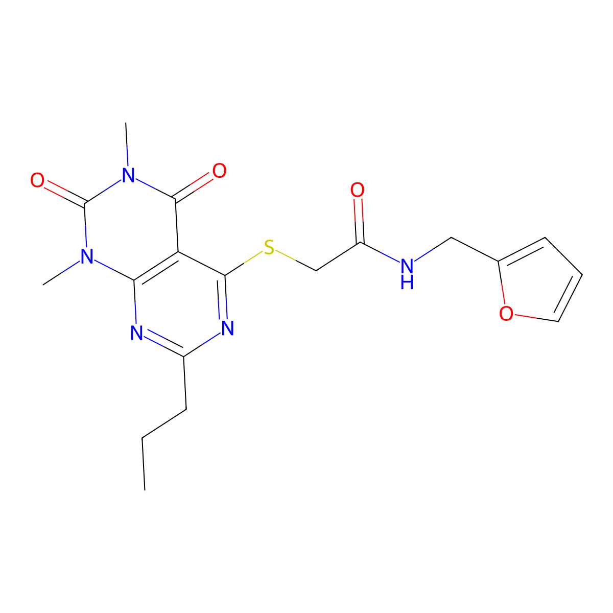 2-(1,3-dimethyl-2,4-dioxo-7-propylpyrimido[4,5-d]pyrimidin-5-yl)sulfanyl-N-(furan-2-ylmethyl)acetamide molecular structure, CAS 863002-47-5