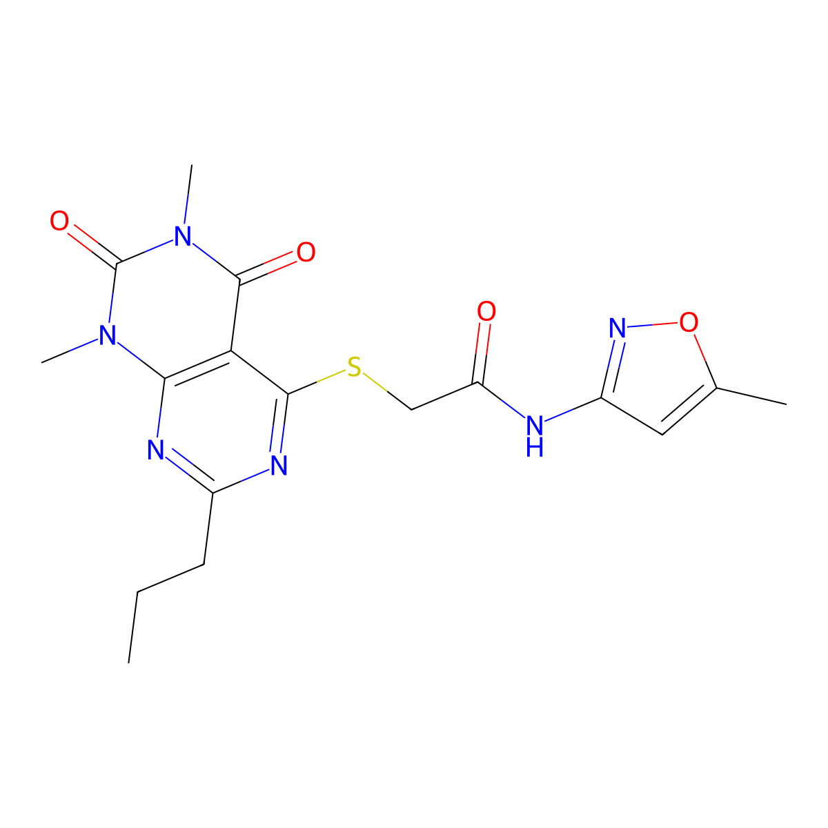 2-(1,3-dimethyl-2,4-dioxo-7-propylpyrimido[4,5-d]pyrimidin-5-yl)sulfanyl-N-(5-methyl-1,2-oxazol-3-yl)acetamide molecular structure, CAS 863002-50-0