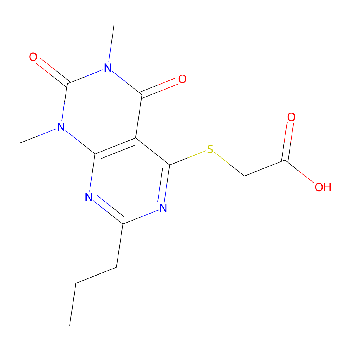 2-(1,3-Dimethyl-2,4-dioxo-7-propylpyrimido[4,5-d]pyrimidin-5-yl)sulfanylacetic acid molecular structure, CAS 863002-54-4