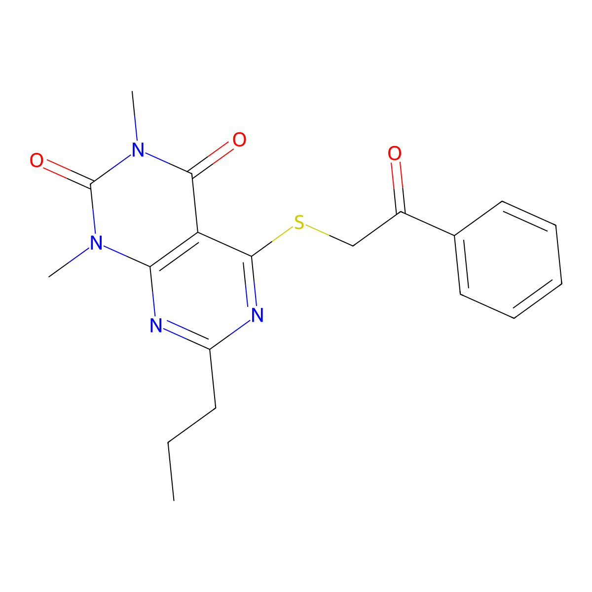 1,3-Dimethyl-5-phenacylsulfanyl-7-propylpyrimido[4,5-d]pyrimidine-2,4-dione molecular structure, CAS 863002-55-5