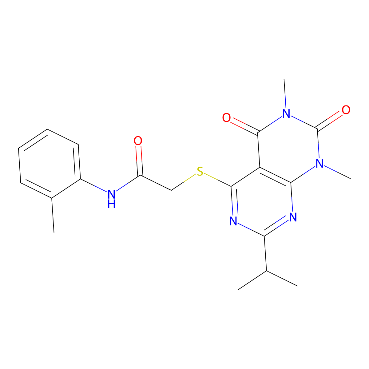 2-(1,3-dimethyl-2,4-dioxo-7-propan-2-ylpyrimido[4,5-d]pyrimidin-5-yl)sulfanyl-N-(2-methylphenyl)acetamide molecular structure, CAS 863002-62-4