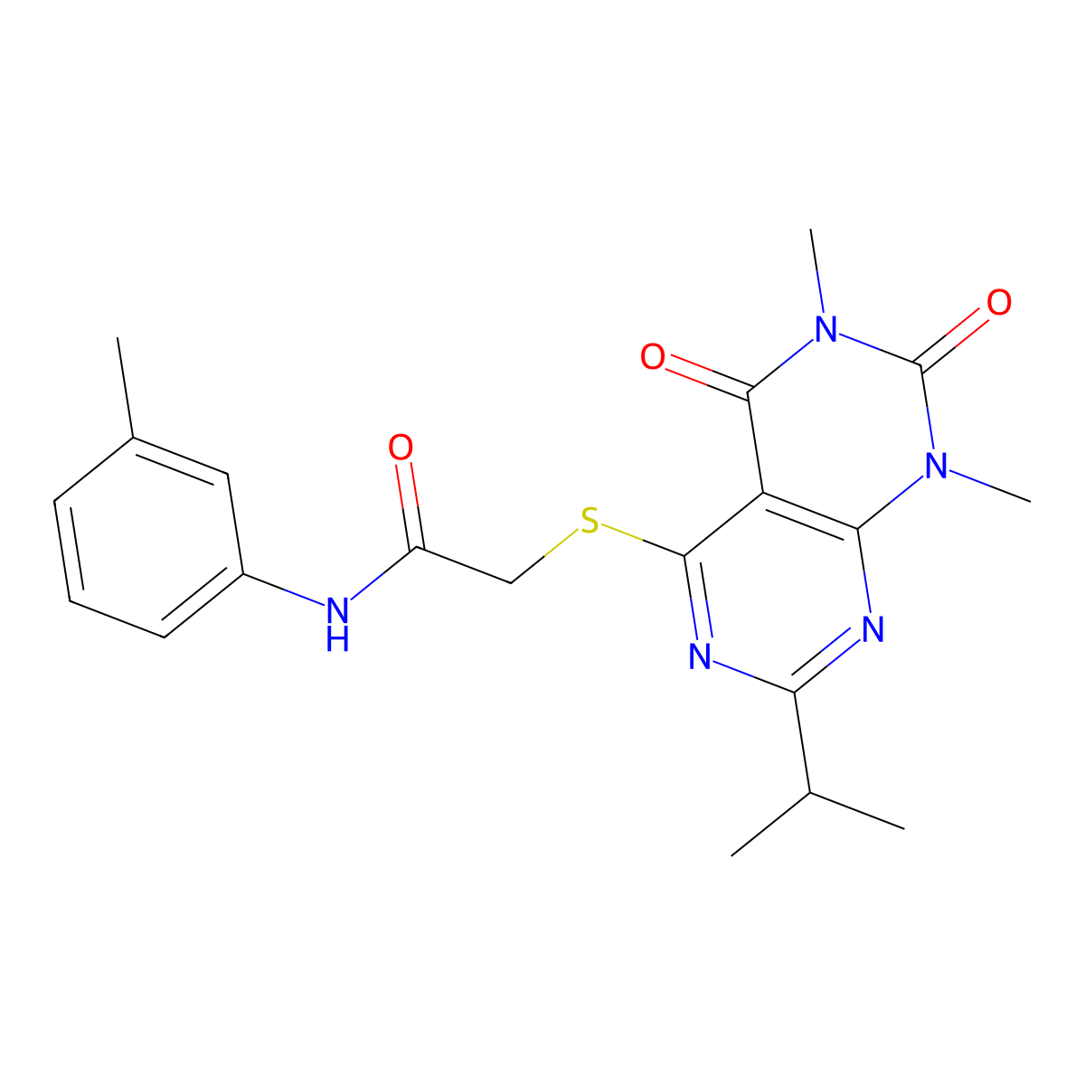 2-((2-isopropyl-6,8-dimethyl-5,7-dioxo-5,6,7,8-tetrahydropyrimido[4,5-d]pyrimidin-4-yl)thio)-N-(m-tolyl)acetamide molecular structure, CAS 863002-63-5