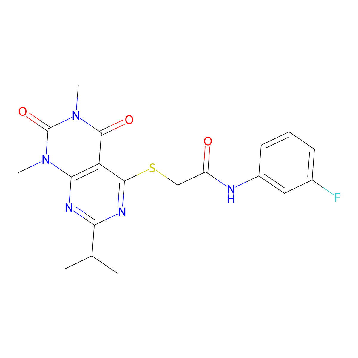 2-(1,3-dimethyl-2,4-dioxo-7-propan-2-ylpyrimido[4,5-d]pyrimidin-5-yl)sulfanyl-N-(3-fluorophenyl)acetamide molecular structure, CAS 863002-66-8