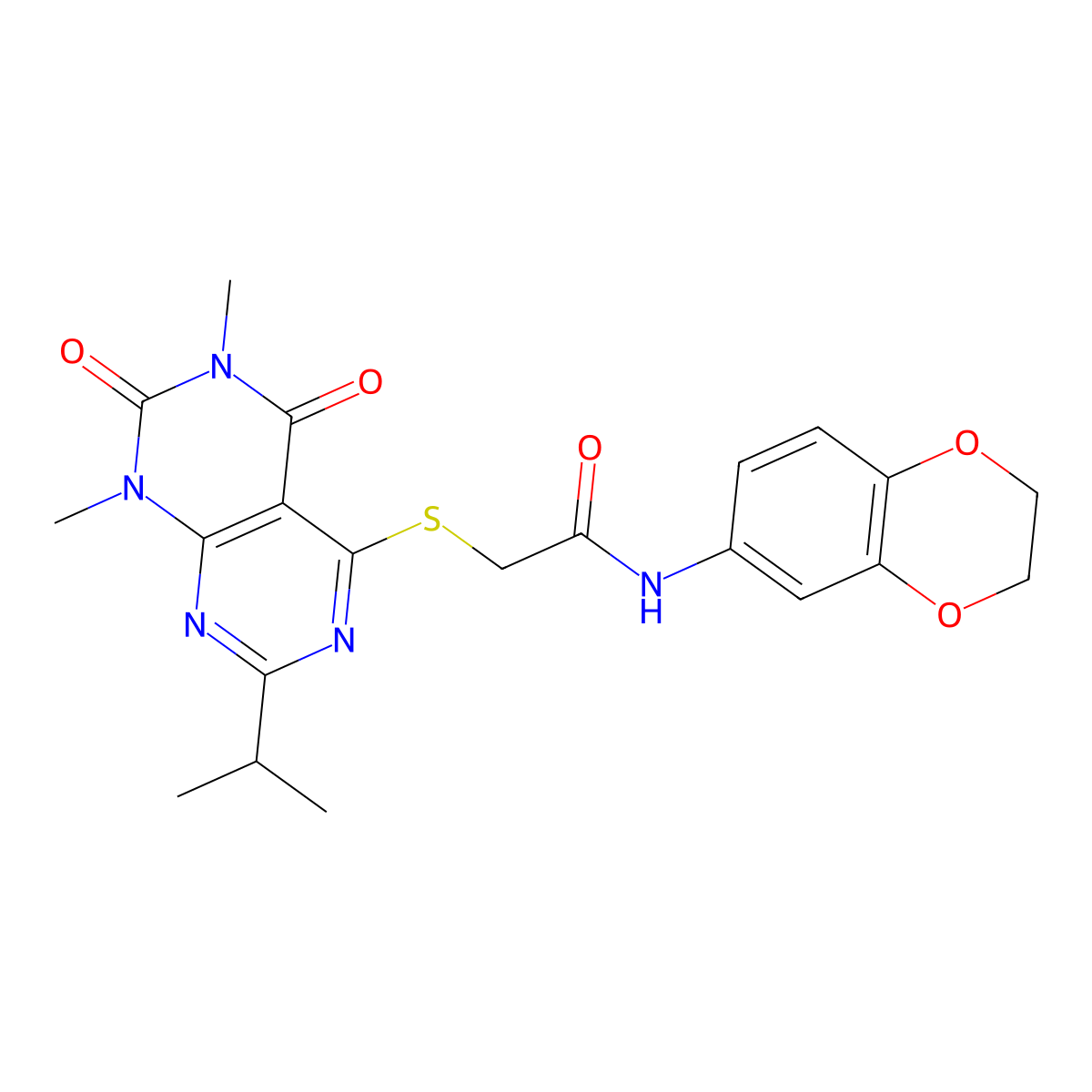 N-(2,3-dihydro-1,4-benzodioxin-6-yl)-2-(1,3-dimethyl-2,4-dioxo-7-propan-2-ylpyrimido[4,5-d]pyrimidin-5-yl)sulfanylacetamide molecular structure, CAS 863002-69-1