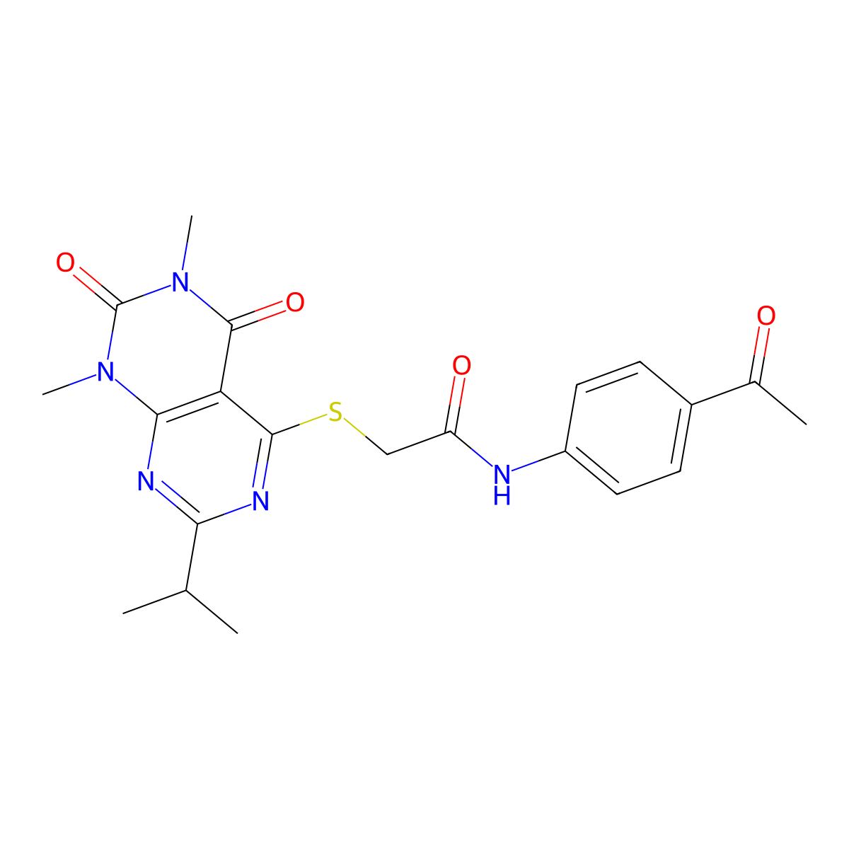 N-(4-acetylphenyl)-2-((2-isopropyl-6,8-dimethyl-5,7-dioxo-5,6,7,8-tetrahydropyrimido[4,5-d]pyrimidin-4-yl)thio)acetamide molecular structure, CAS 863002-72-6
