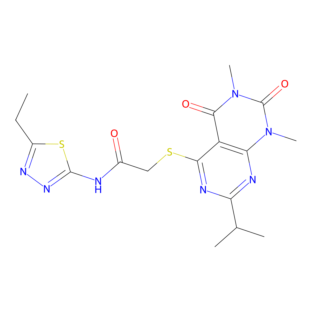 N-(5-ethyl-1,3,4-thiadiazol-2-yl)-2-((2-isopropyl-6,8-dimethyl-5,7-dioxo-5,6,7,8-tetrahydropyrimido[4,5-d]pyrimidin-4-yl)thio)acetamide molecular structure, CAS 863002-78-2