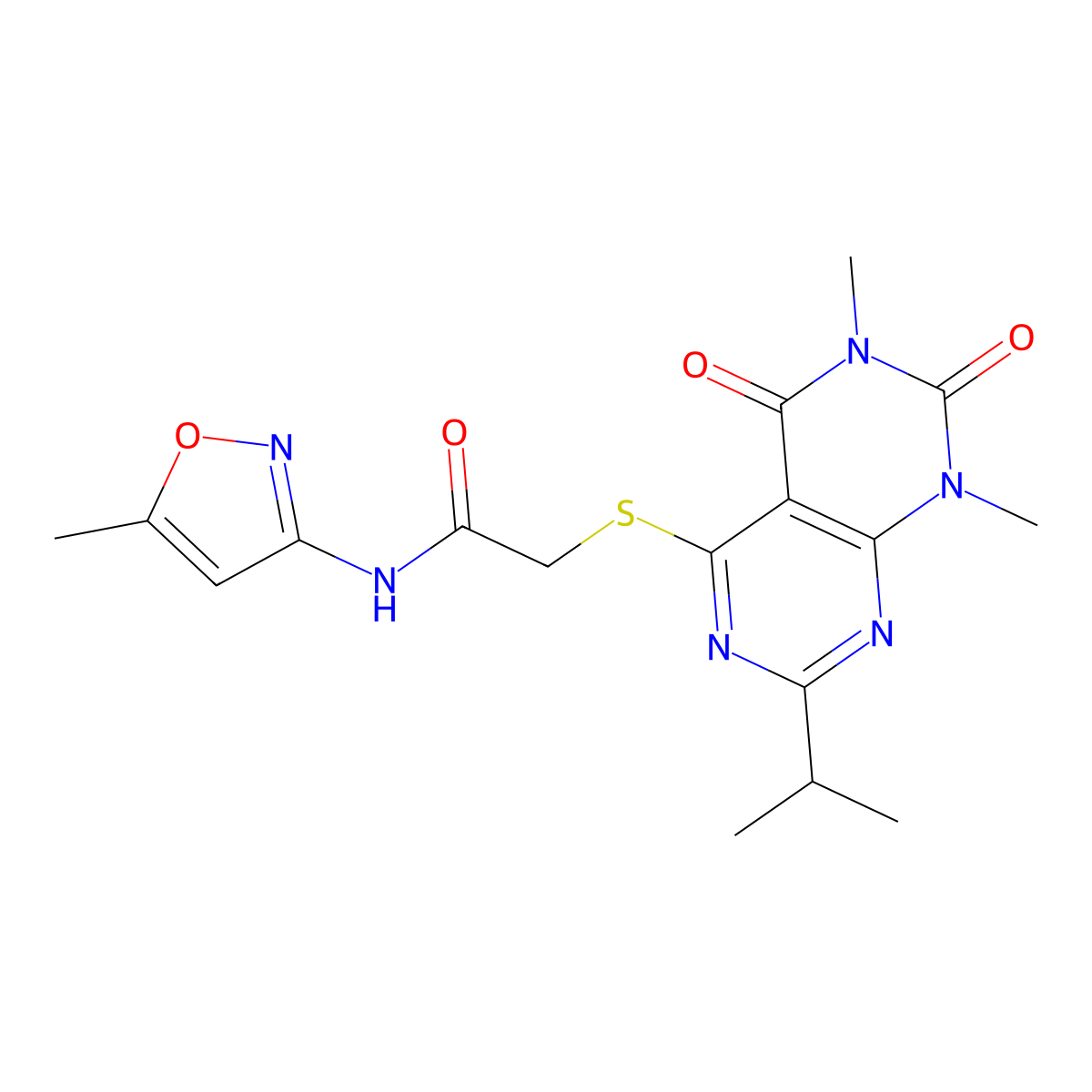 2-(1,3-dimethyl-2,4-dioxo-7-propan-2-ylpyrimido[4,5-d]pyrimidin-5-yl)sulfanyl-N-(5-methyl-1,2-oxazol-3-yl)acetamide molecular structure, CAS 863002-79-3
