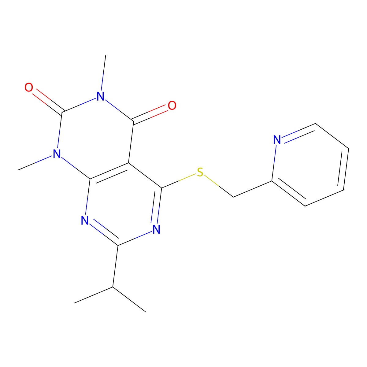 1,3-Dimethyl-7-propan-2-yl-5-(pyridin-2-ylmethylsulfanyl)pyrimido[4,5-d]pyrimidine-2,4-dione molecular structure, CAS 863002-81-7