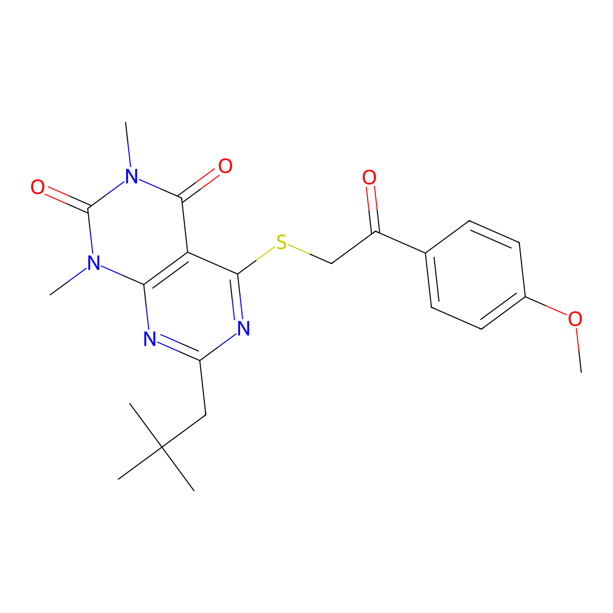 5-((2-(4-methoxyphenyl)-2-oxoethyl)thio)-1,3-dimethyl-7-neopentylpyrimido[4,5-d]pyrimidine-2,4(1H,3H)-dione molecular structure, CAS 863002-89-5