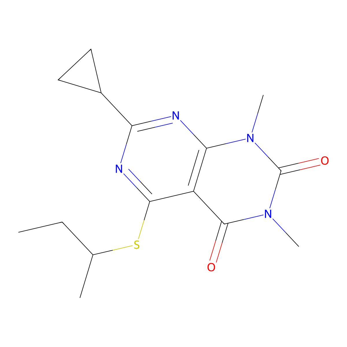5-(sec-butylthio)-7-cyclopropyl-1,3-dimethylpyrimido[4,5-d]pyrimidine-2,4(1H,3H)-dione molecular structure, CAS 863002-91-9