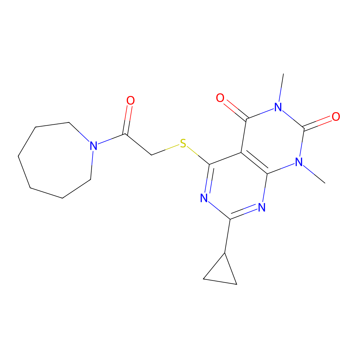 5-[2-(Azepan-1-yl)-2-oxoethyl]sulfanyl-7-cyclopropyl-1,3-dimethylpyrimido[4,5-d]pyrimidine-2,4-dione molecular structure, CAS 863002-95-3