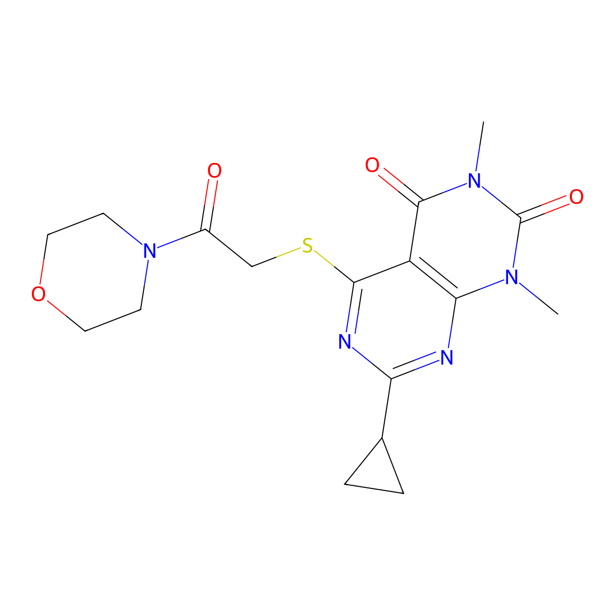 7-cyclopropyl-1,3-dimethyl-5-((2-morpholino-2-oxoethyl)thio)pyrimido[4,5-d]pyrimidine-2,4(1H,3H)-dione molecular structure, CAS 863002-96-4