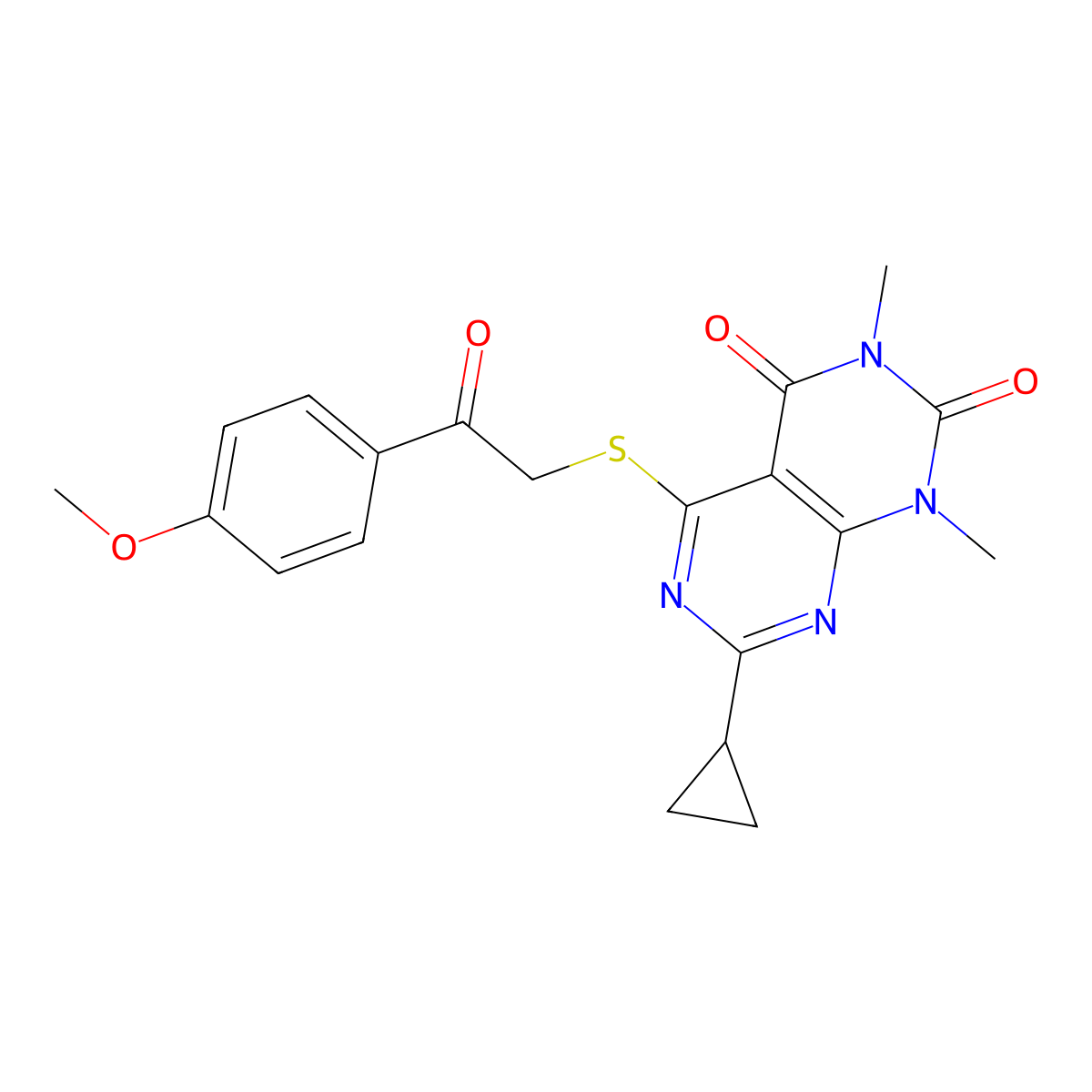 7-Cyclopropyl-5-[2-(4-methoxyphenyl)-2-oxoethyl]sulfanyl-1,3-dimethylpyrimido[4,5-d]pyrimidine-2,4-dione molecular structure, CAS 863003-31-0