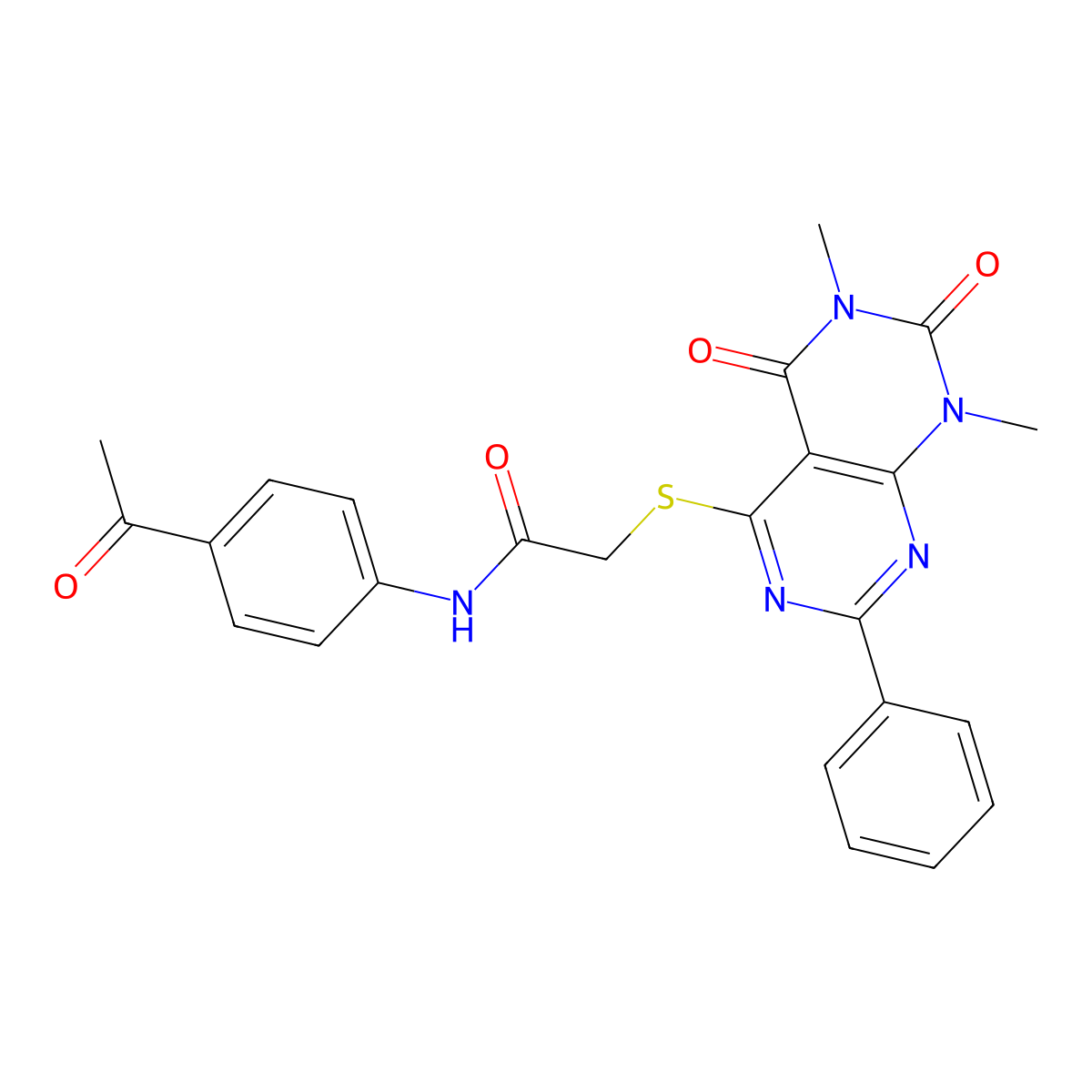 N-(4-acetylphenyl)-2-((6,8-dimethyl-5,7-dioxo-2-phenyl-5,6,7,8-tetrahydropyrimido[4,5-d]pyrimidin-4-yl)thio)acetamide molecular structure, CAS 863003-36-5