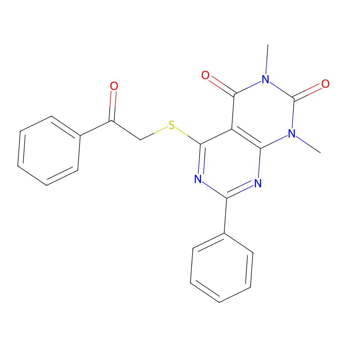 1,3-dimethyl-5-((2-oxo-2-phenylethyl)thio)-7-phenylpyrimido[4,5-d]pyrimidine-2,4(1H,3H)-dione molecular structure, CAS 863003-49-0