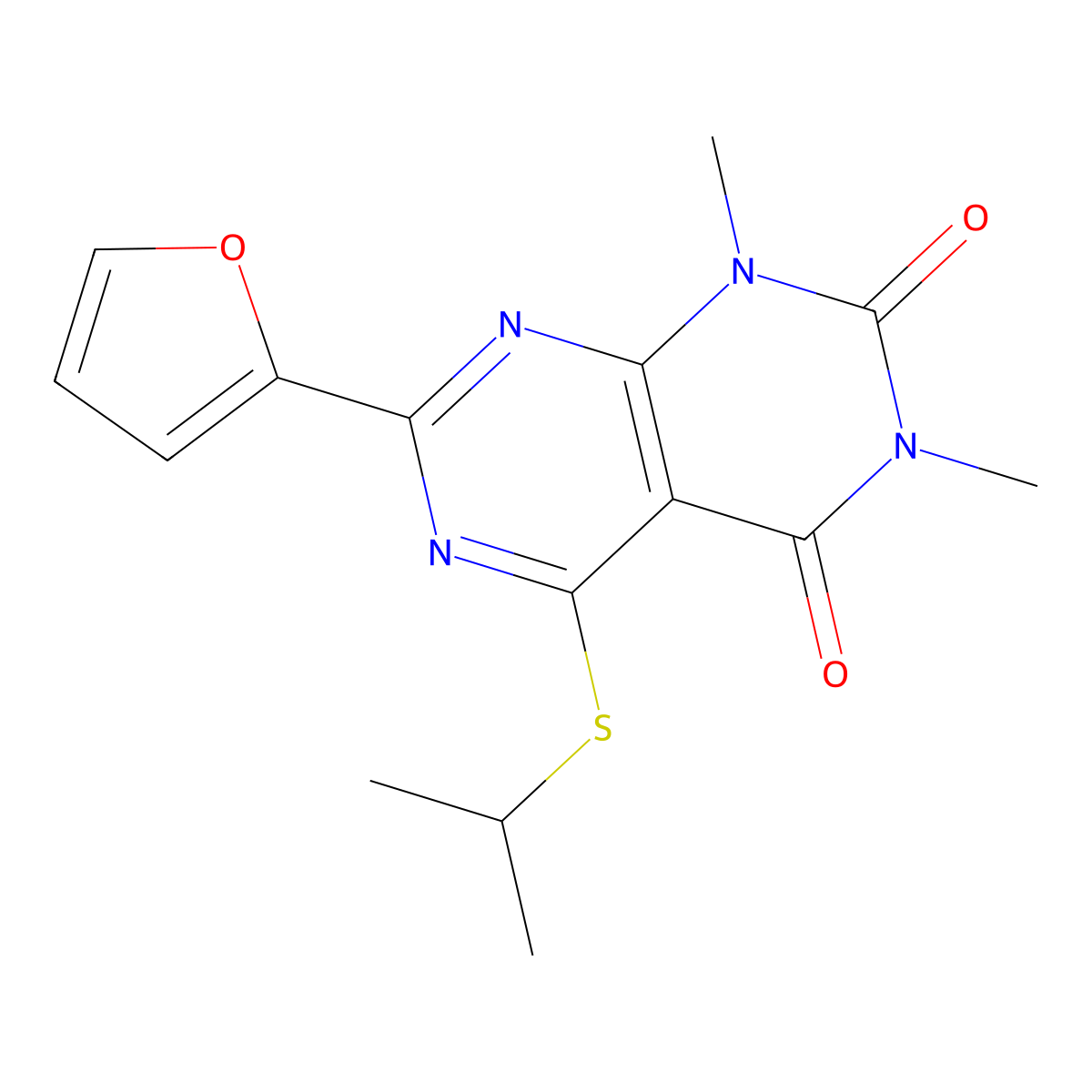 7-(furan-2-yl)-5-(isopropylthio)-1,3-dimethylpyrimido[4,5-d]pyrimidine-2,4(1H,3H)-dione molecular structure, CAS 863003-55-8