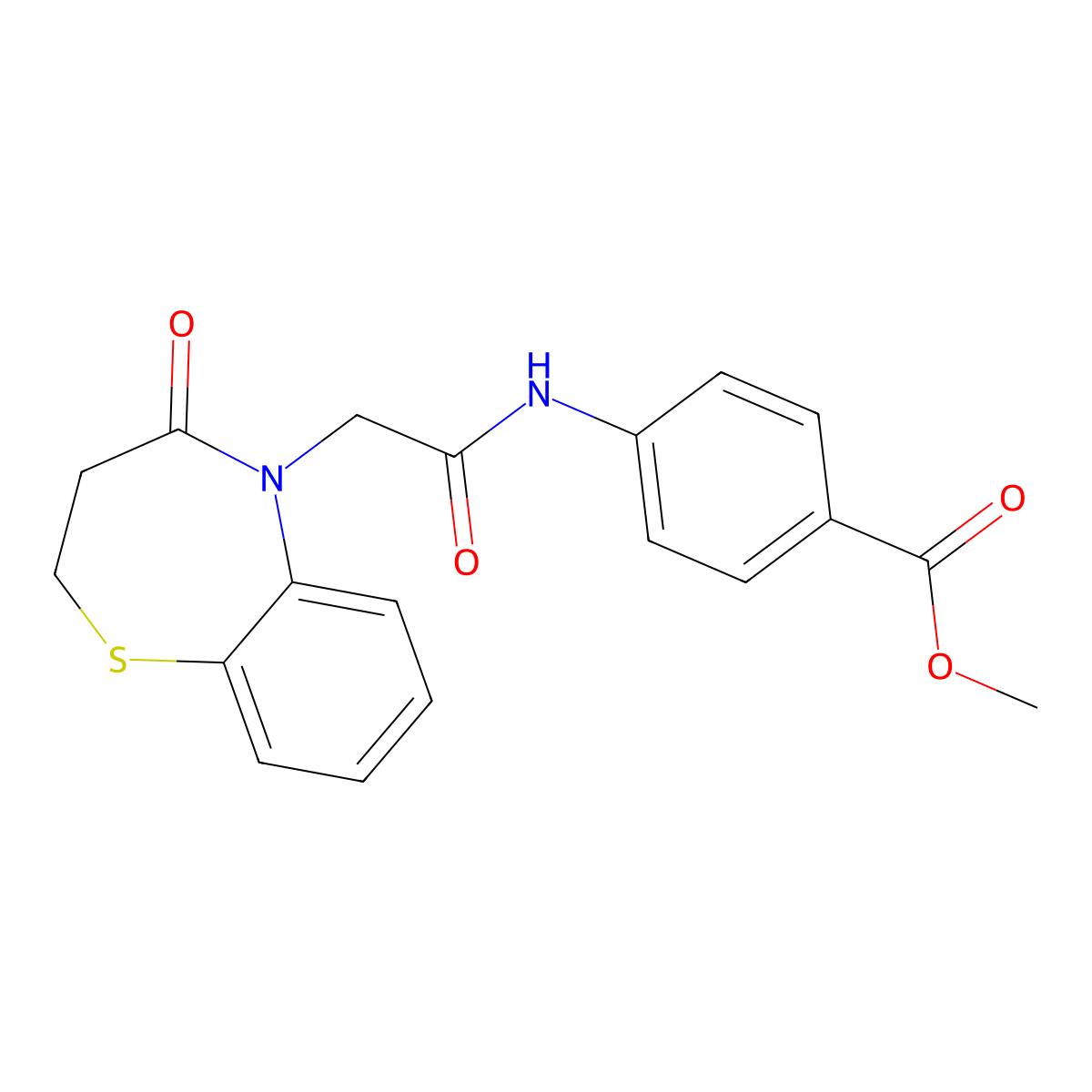 methyl 4-(2-(4-oxo-3,4-dihydrobenzo[b][1,4]thiazepin-5(2H)-yl)acetamido)benzoate molecular structure, CAS 863004-03-9