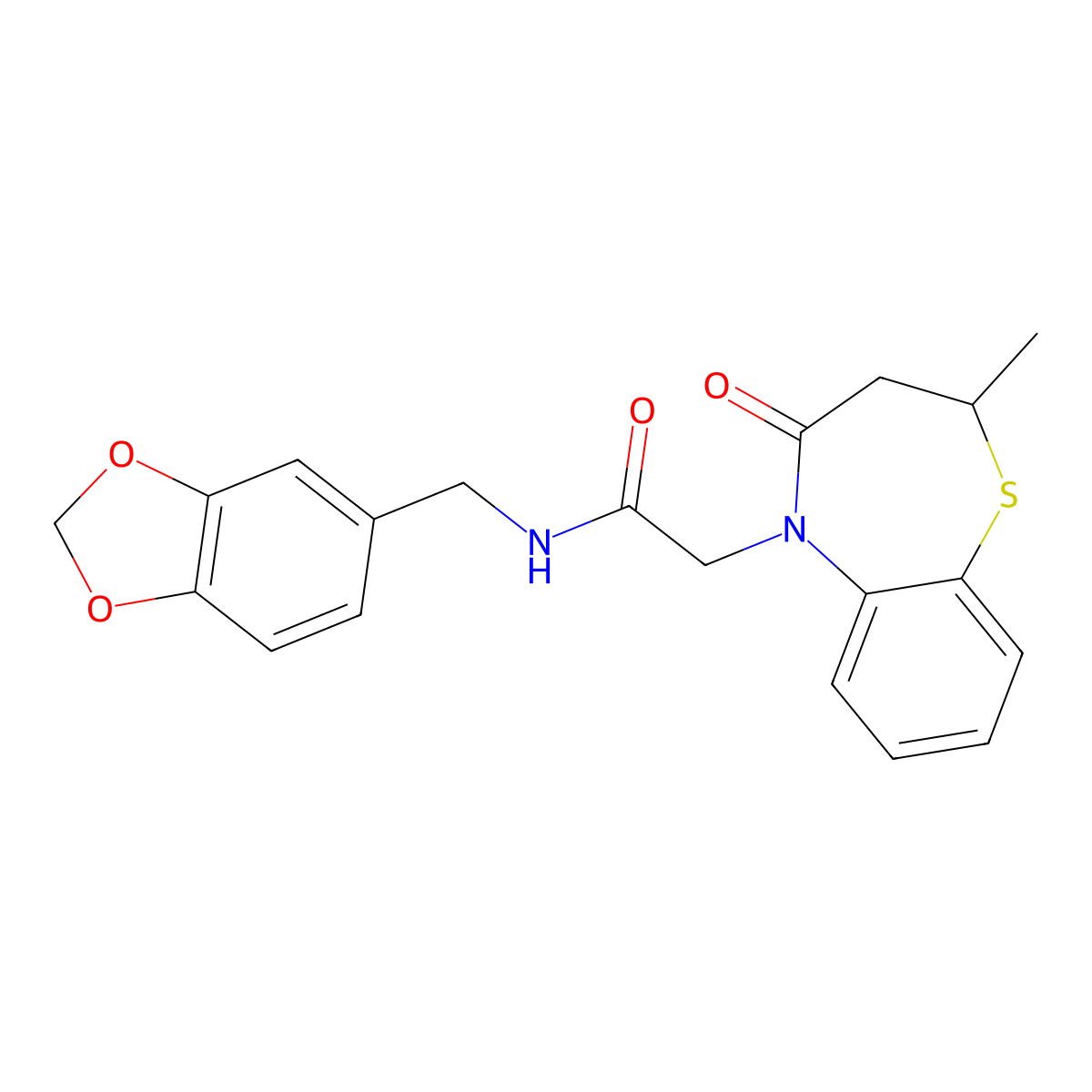 N-(1,3-benzodioxol-5-ylmethyl)-2-(2-methyl-4-oxo-2,3-dihydro-1,5-benzothiazepin-5-yl)acetamide molecular structure, CAS 863004-40-4