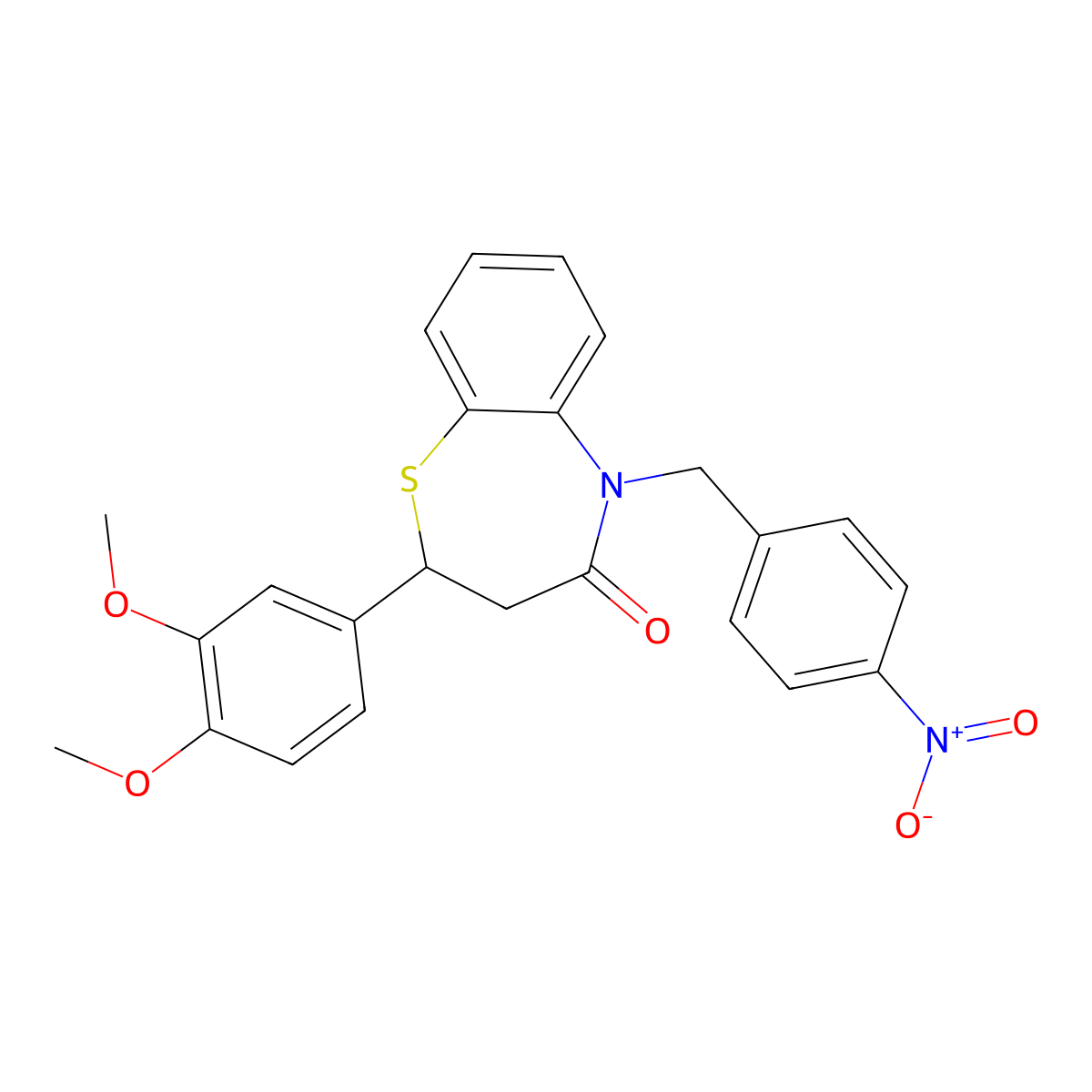 2-(3,4-dimethoxyphenyl)-5-(4-nitrobenzyl)-2,3-dihydrobenzo[b][1,4]thiazepin-4(5H)-one molecular structure, CAS 863004-68-6