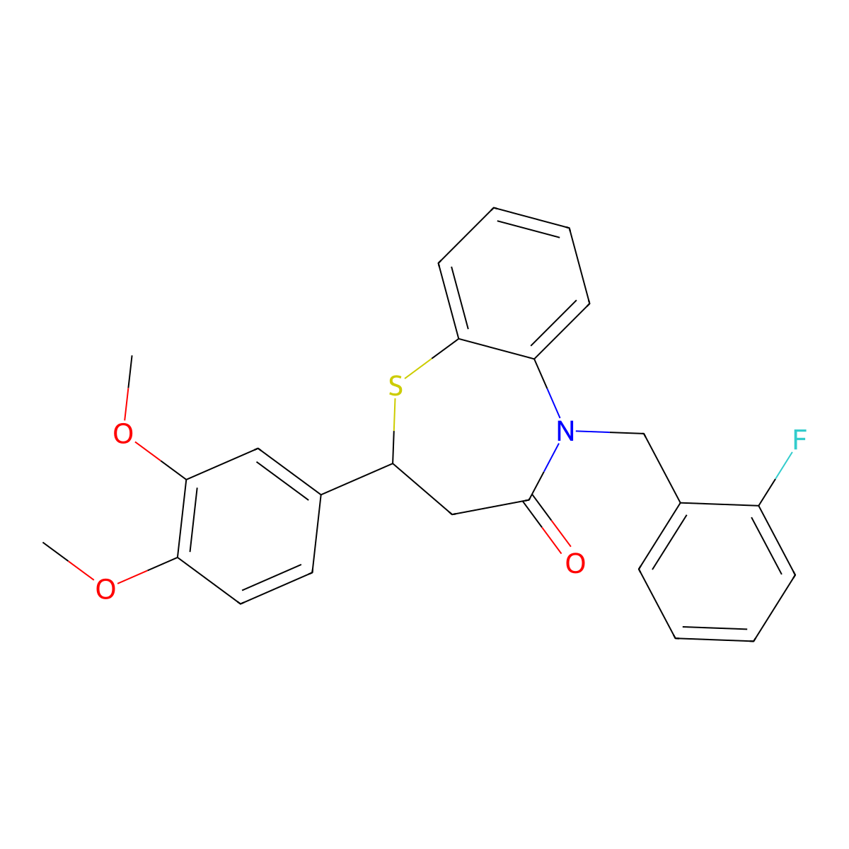 2-(3,4-dimethoxyphenyl)-5-(2-fluorobenzyl)-2,3-dihydrobenzo[b][1,4]thiazepin-4(5H)-one molecular structure, CAS 863004-69-7