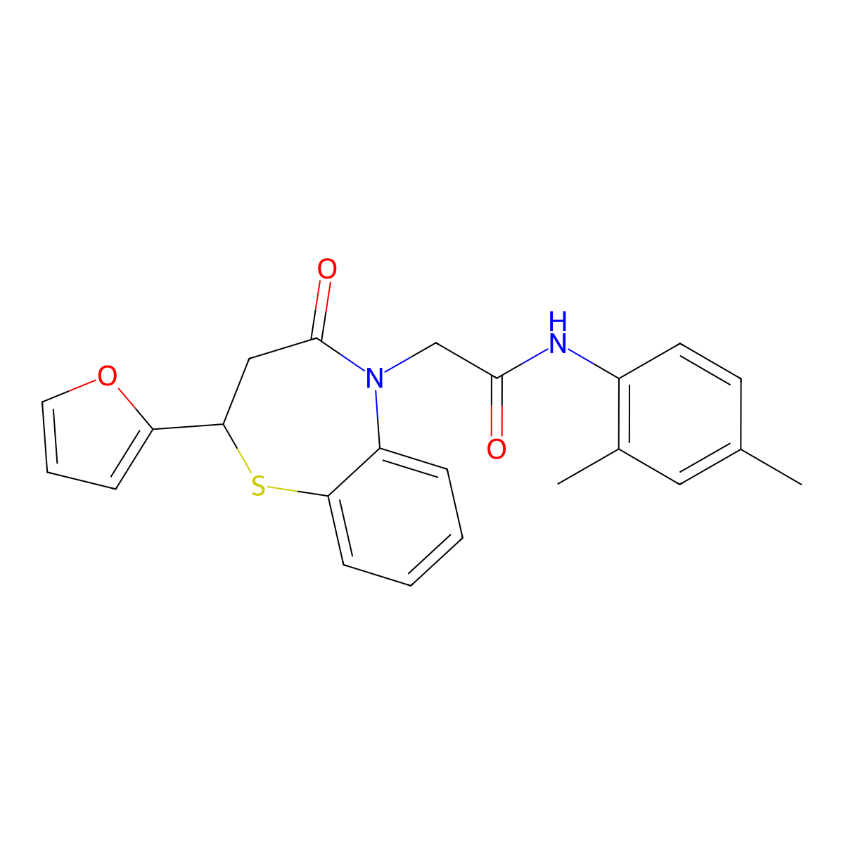 N-(2,4-dimethylphenyl)-2-(2-(furan-2-yl)-4-oxo-3,4-dihydrobenzo[b][1,4]thiazepin-5(2H)-yl)acetamide molecular structure, CAS 863004-81-3