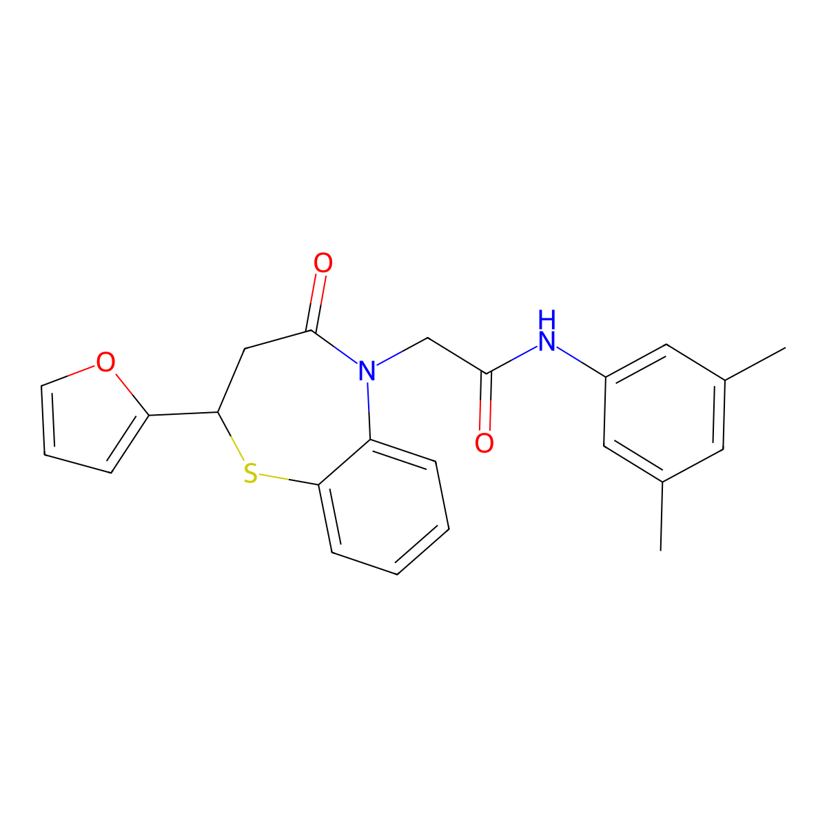 N-(3,5-dimethylphenyl)-2-(2-(furan-2-yl)-4-oxo-3,4-dihydrobenzo[b][1,4]thiazepin-5(2H)-yl)acetamide molecular structure, CAS 863004-82-4