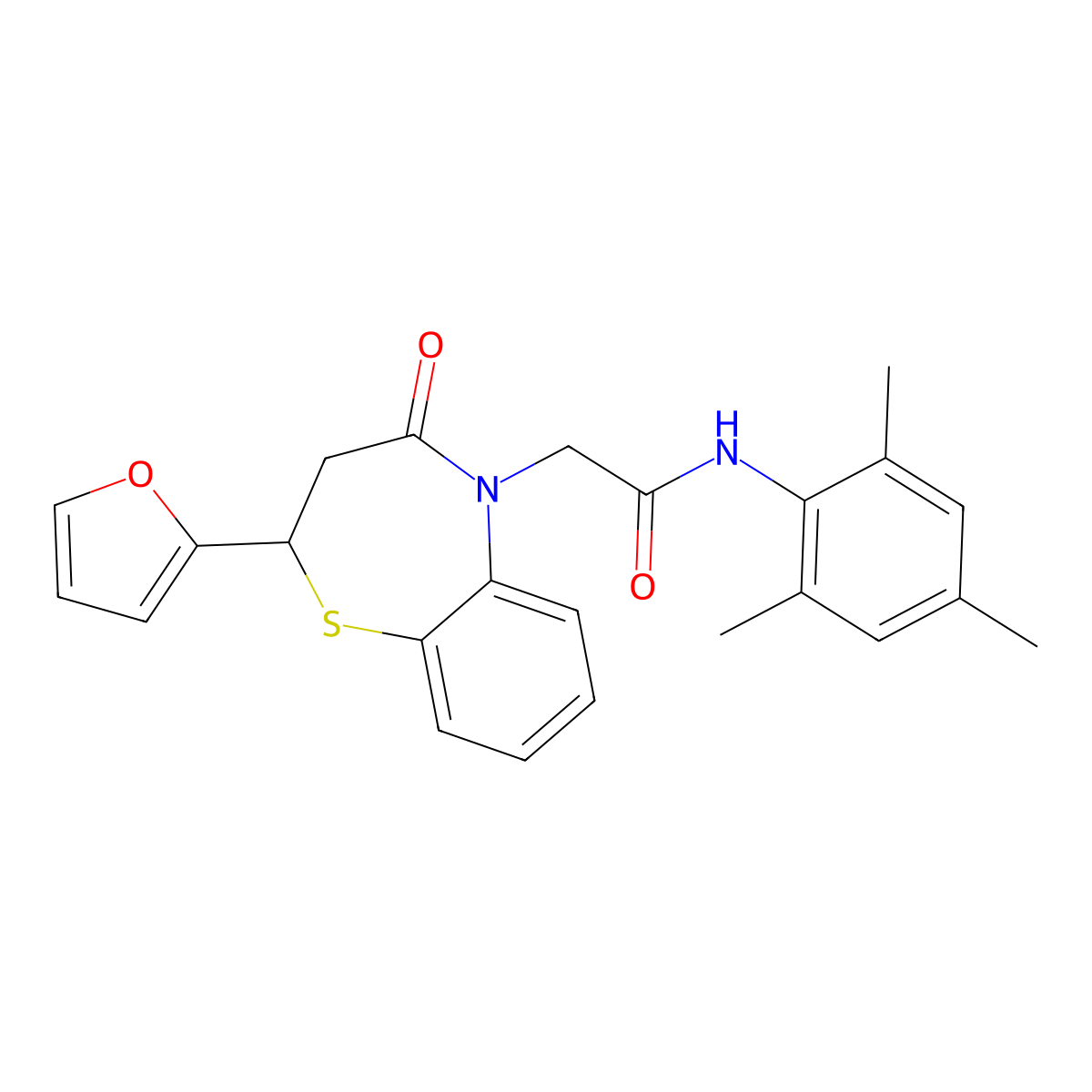 2-(2-(furan-2-yl)-4-oxo-3,4-dihydrobenzo[b][1,4]thiazepin-5(2H)-yl)-N-mesitylacetamide molecular structure, CAS 863004-83-5