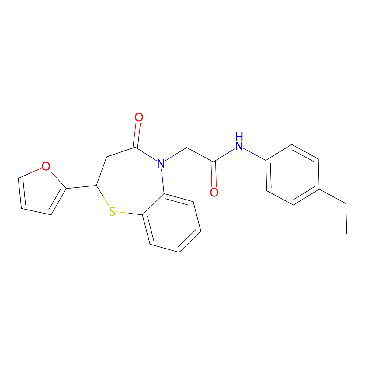 N-(4-ethylphenyl)-2-(2-(furan-2-yl)-4-oxo-3,4-dihydrobenzo[b][1,4]thiazepin-5(2H)-yl)acetamide molecular structure, CAS 863004-84-6