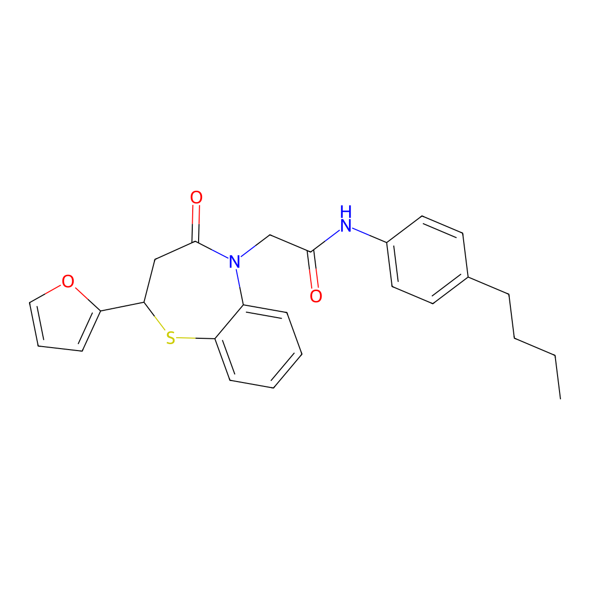 N-(4-butylphenyl)-2-(2-(furan-2-yl)-4-oxo-3,4-dihydrobenzo[b][1,4]thiazepin-5(2H)-yl)acetamide molecular structure, CAS 863004-85-7
