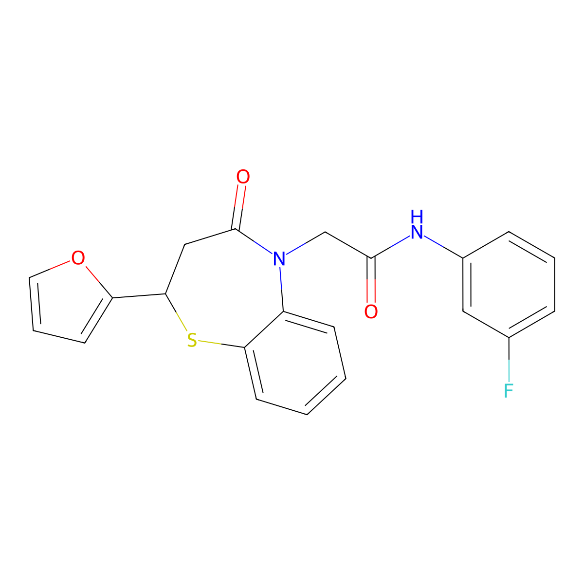 N-(3-fluorophenyl)-2-(2-(furan-2-yl)-4-oxo-3,4-dihydrobenzo[b][1,4]thiazepin-5(2H)-yl)acetamide molecular structure, CAS 863004-87-9