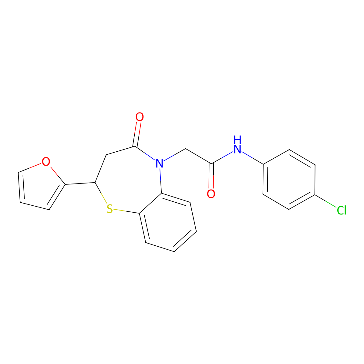 N-(4-chlorophenyl)-2-(2-(furan-2-yl)-4-oxo-3,4-dihydrobenzo[b][1,4]thiazepin-5(2H)-yl)acetamide molecular structure, CAS 863004-90-4