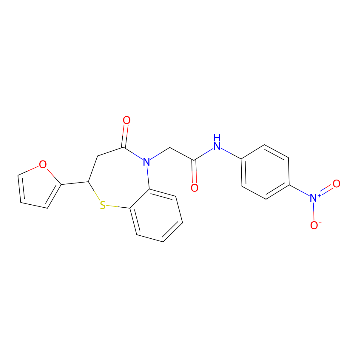 2-(2-(furan-2-yl)-4-oxo-3,4-dihydrobenzo[b][1,4]thiazepin-5(2H)-yl)-N-(4-nitrophenyl)acetamide molecular structure, CAS 863005-11-2