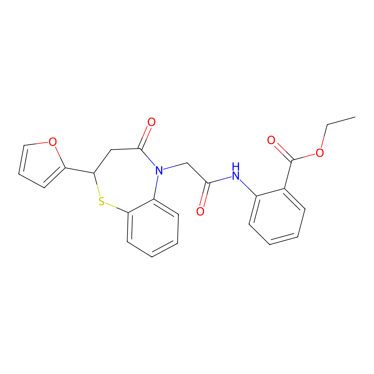 ethyl 2-(2-(2-(furan-2-yl)-4-oxo-3,4-dihydrobenzo[b][1,4]thiazepin-5(2H)-yl)acetamido)benzoate molecular structure, CAS 863005-12-3