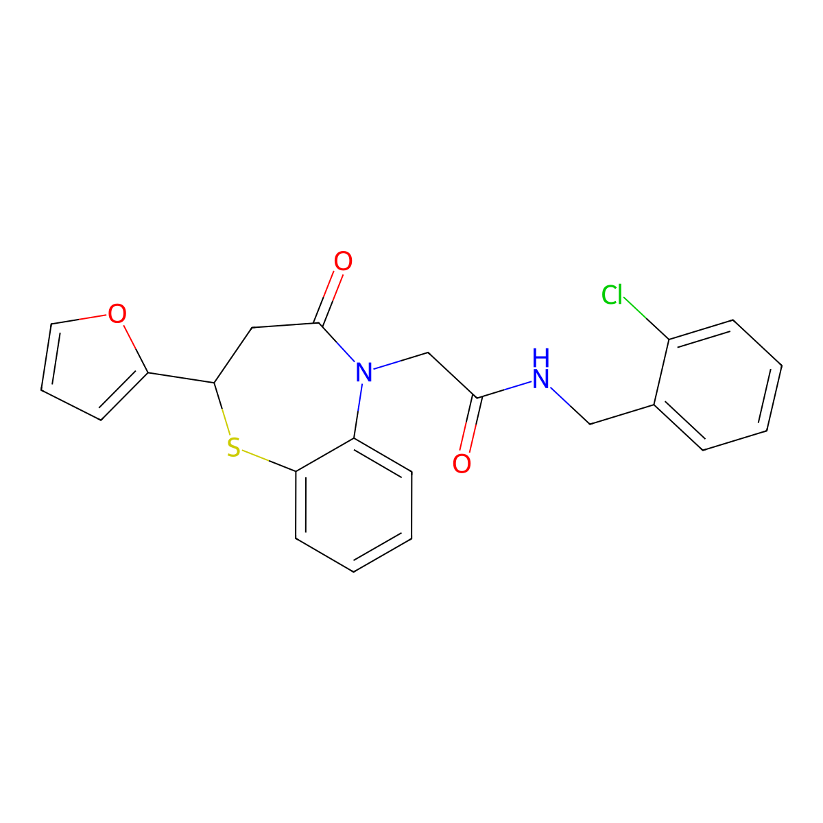 N-(2-chlorobenzyl)-2-(2-(furan-2-yl)-4-oxo-3,4-dihydrobenzo[b][1,4]thiazepin-5(2H)-yl)acetamide molecular structure, CAS 863005-24-7