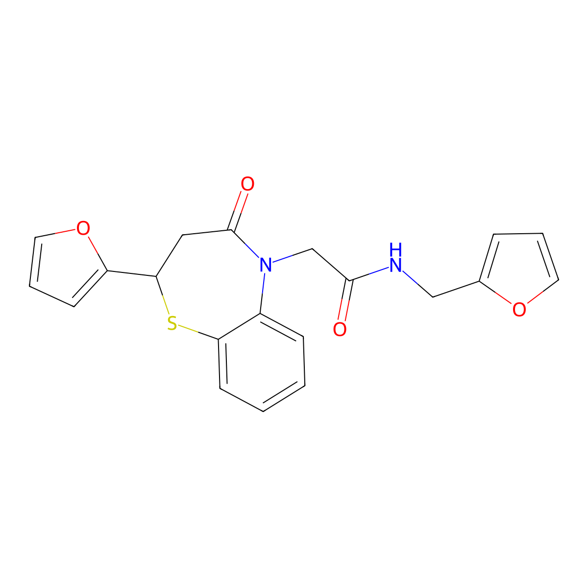 2-(2-(furan-2-yl)-4-oxo-3,4-dihydrobenzo[b][1,4]thiazepin-5(2H)-yl)-N-(furan-2-ylmethyl)acetamide molecular structure, CAS 863005-25-8